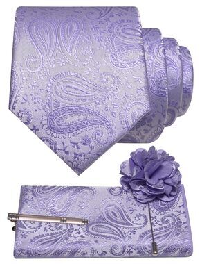 4417 Lavender Paisley Tie and Lapel Pin Necktie Pocket Square and Tie Clip